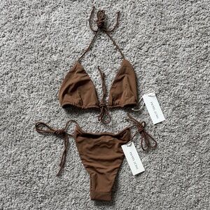 NWT Riot Swim Bixi Bikini Top and Bottom Set Brown Sugar XS